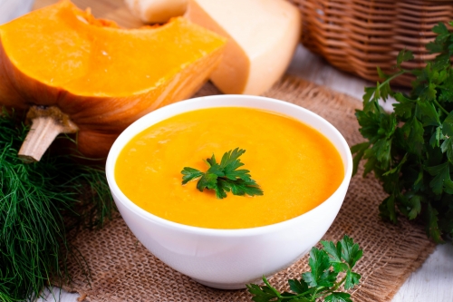 Pumpkin cream soup with smoke aroma